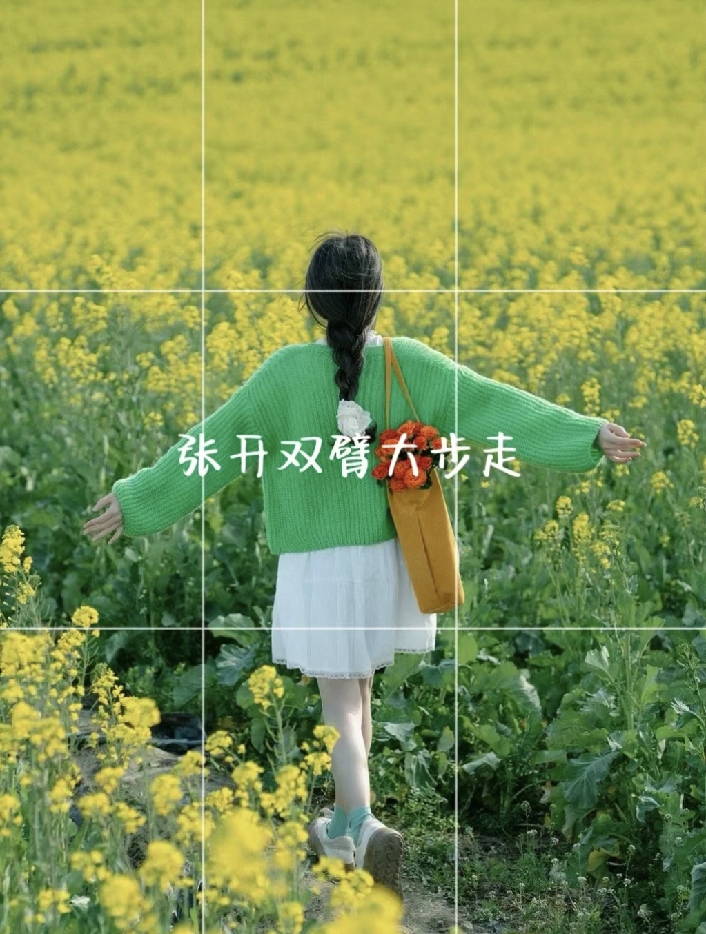 油菜花里的一抹绿